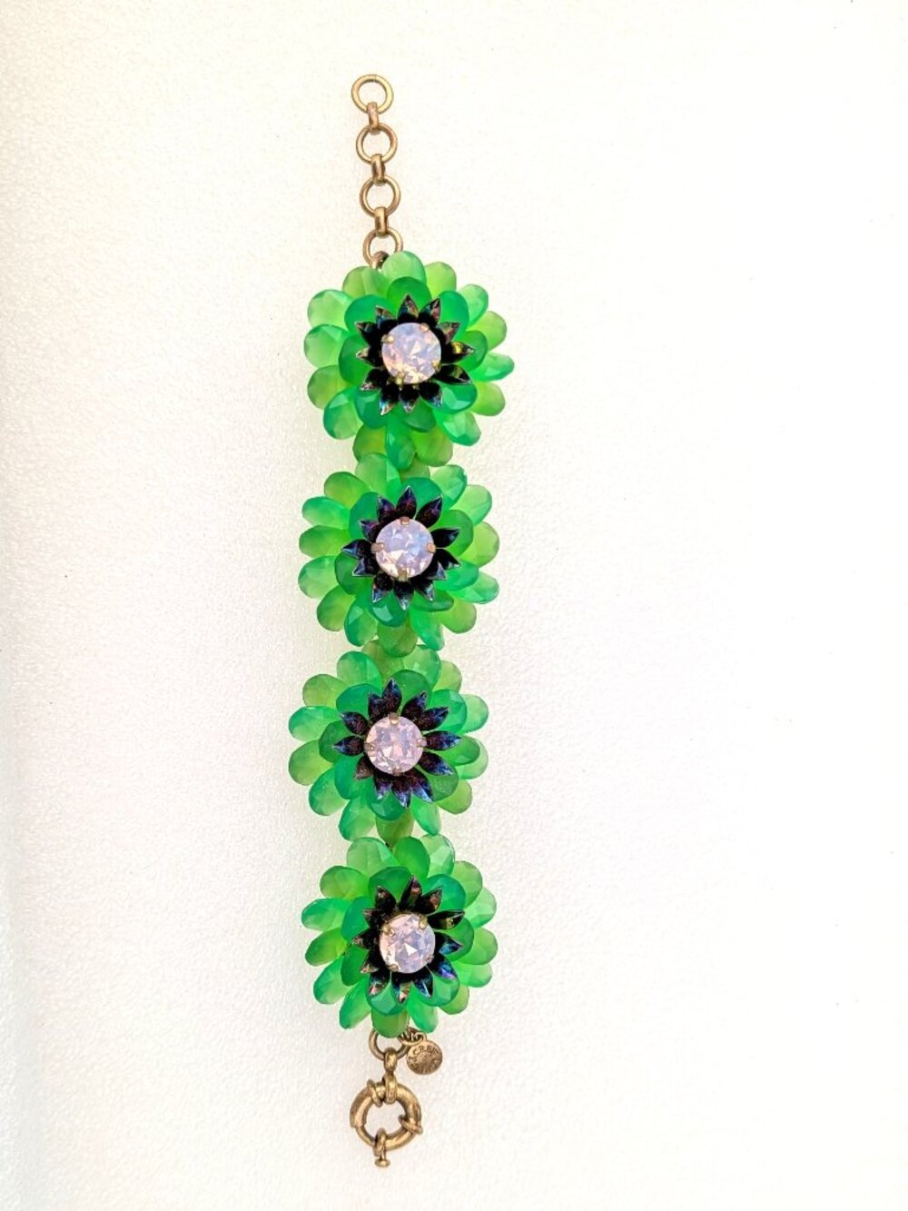 J.Crew bright green resin zinnia flower statement bracelet - Picture 11 of 12